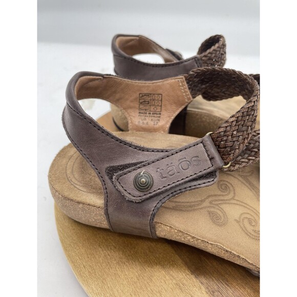 Taos Trulie Sandals Womens 6 Brown Leather Braided Strap Cork Sandals Spain - Picture 5 of 10